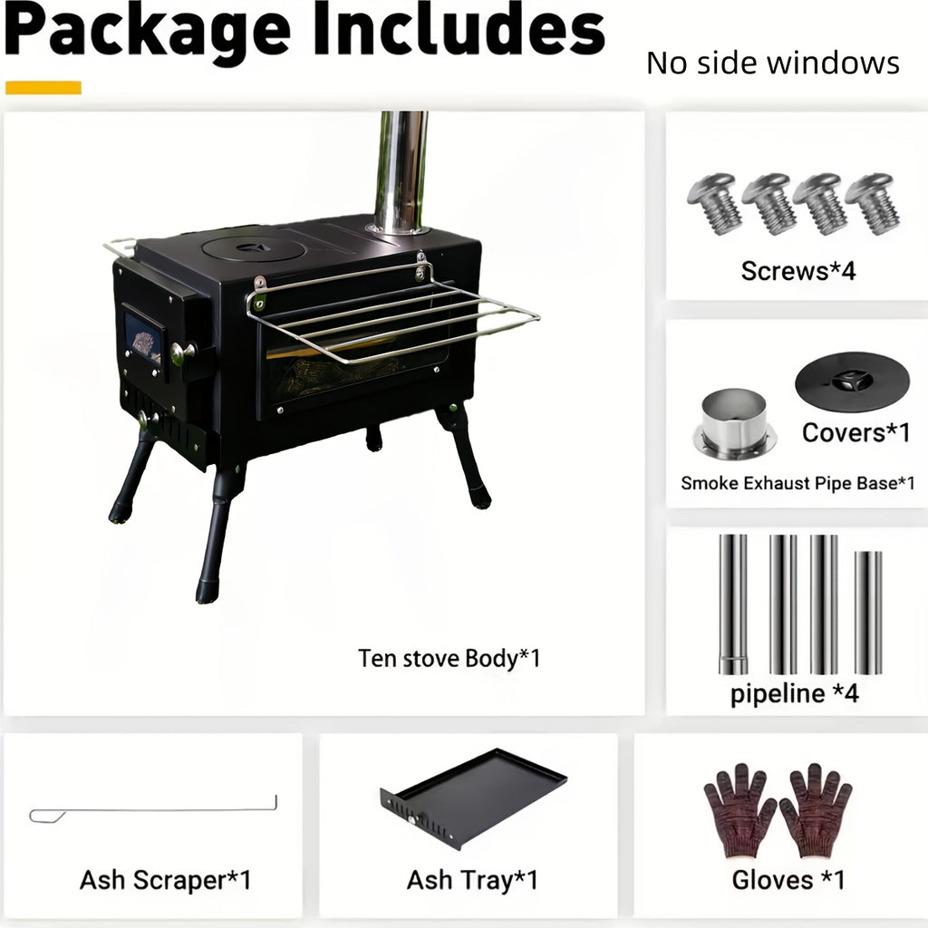 Portable Camping Stove with Chimney Pipe, Designed for Heating and Cooking While Camping