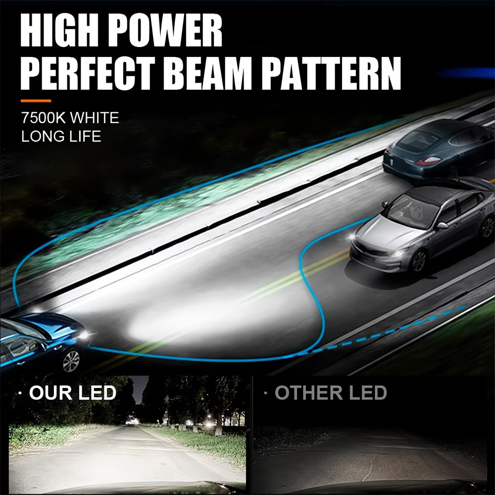 2pcs59500LM LED Head Light Bulbs, 9005/HB3 9006/HB4 H11/H9/H8 H4/9003/HB2 H7 H1 9012-QD047, Super Bright, 9570 CSP Chip, 7500K White, Hi/Lo Beam, Canbus NO Error, Aluminum Material, 12-24V, with Easy Installation, for Motor Vehicles, Without Battery