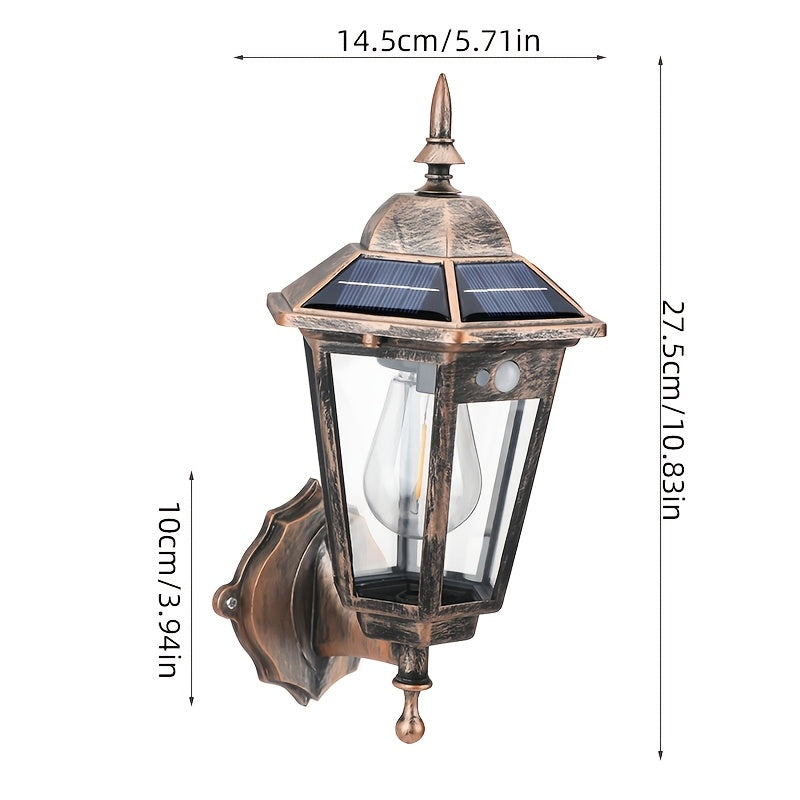 Solar Wall Light with Wall Mount Dusk to Dawn Sensor, Automatic On/Off, Outdoor Awning Garage Porch, Solar Light | Vintage Style | Suitable for Garden, Courtyard, Path, Walkway Decoration, Unique Gardening Gift for Easter, Valentine's Day