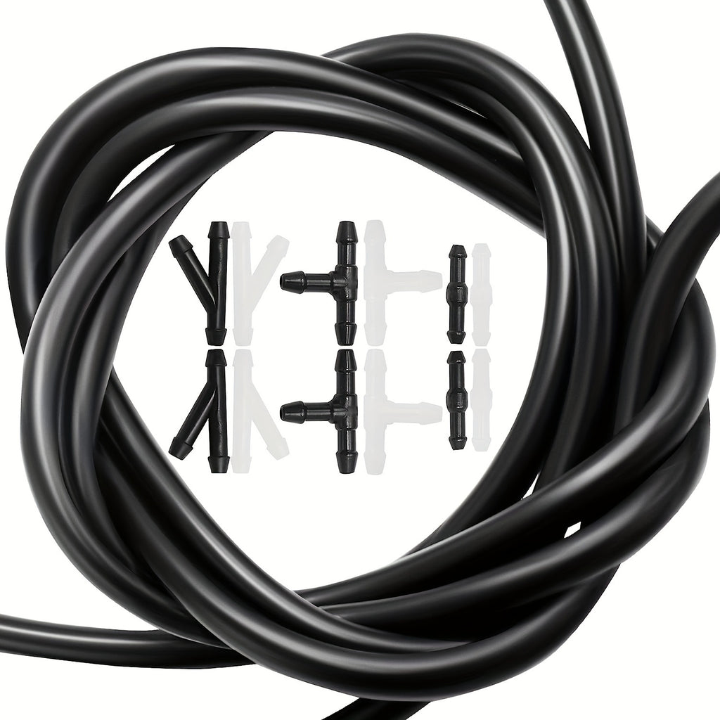 11-Piece Universal Windshield Wiper Blade Nozzle Kit – Includes 1 Hose (78.74"), 6 Connectors & 4 Dual-Hole Nozzles, for Replacement & Repair