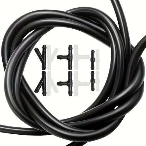 11-Piece Universal Windshield Wiper Blade Nozzle Kit – Includes 1 Hose (78.74"), 6 Connectors & 4 Dual-Hole Nozzles, for Replacement & Repair