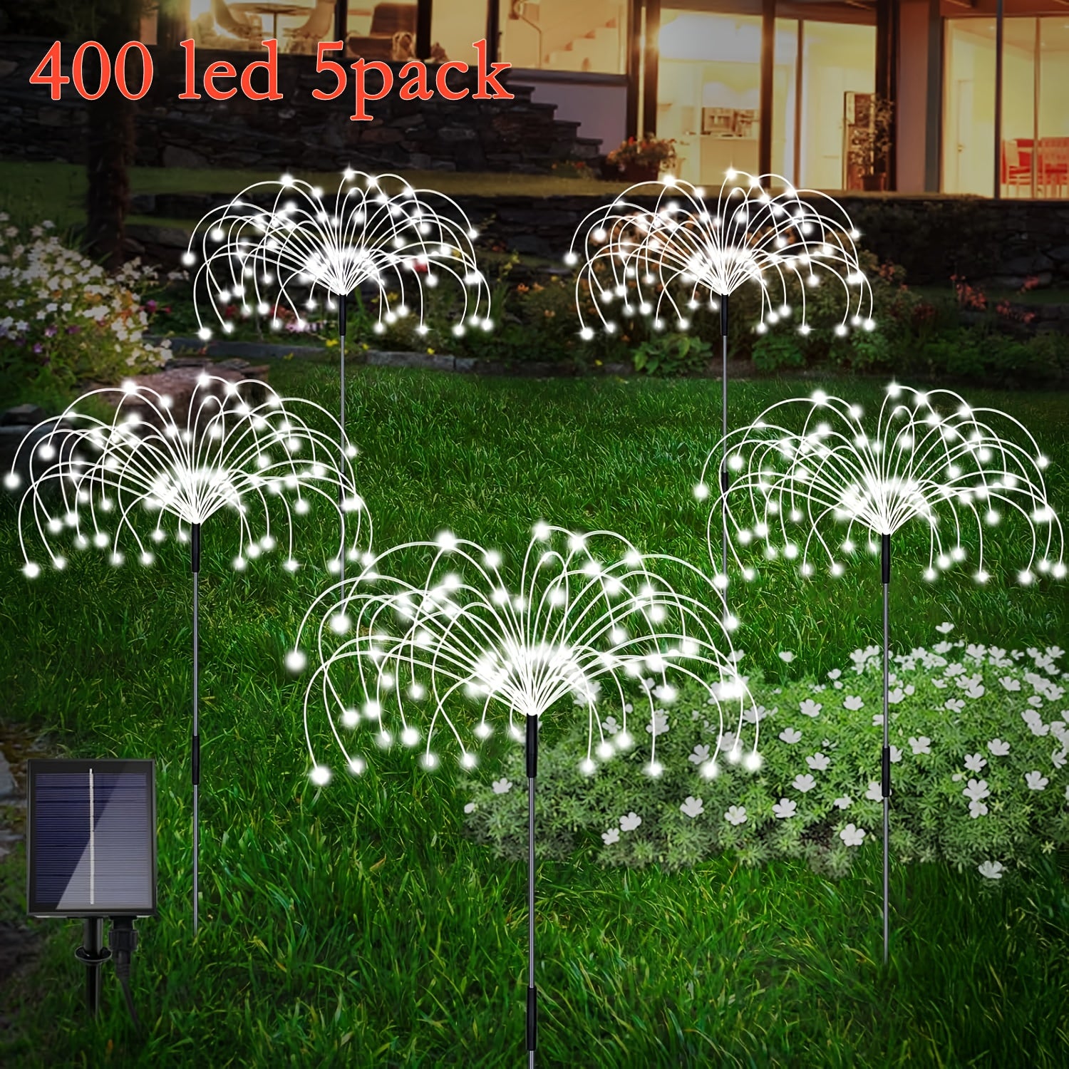 FACHOI 5件套-400颗LED太阳能烟花灯 5件套-300颗LED智能光感DIY太阳能装饰灯 适用于商业街、小径装饰、花园露台 4件套-320颗LED 8种照明模式 4件套-240颗LED 白光/彩光/暖光