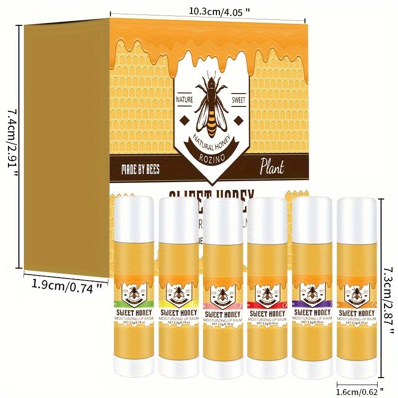 6支小蜜蜂蜂蜜唇膏，美丽滋润呵护双唇，柔嫩细腻护理，缓解干燥，可作为口红底妆及保湿使用