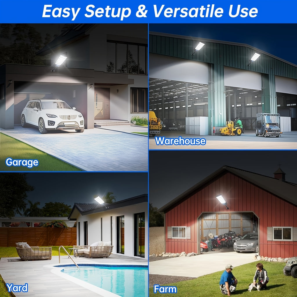 1 Pack Outdoor Solar Street Light, Heavy Duty 6500K LED Parking Lot Light with Sensor, 6000mAh Dusk-to-Dawn Solar Floodlight, Perfect for Courtyard, Garden, Parking Lot Security Lighting