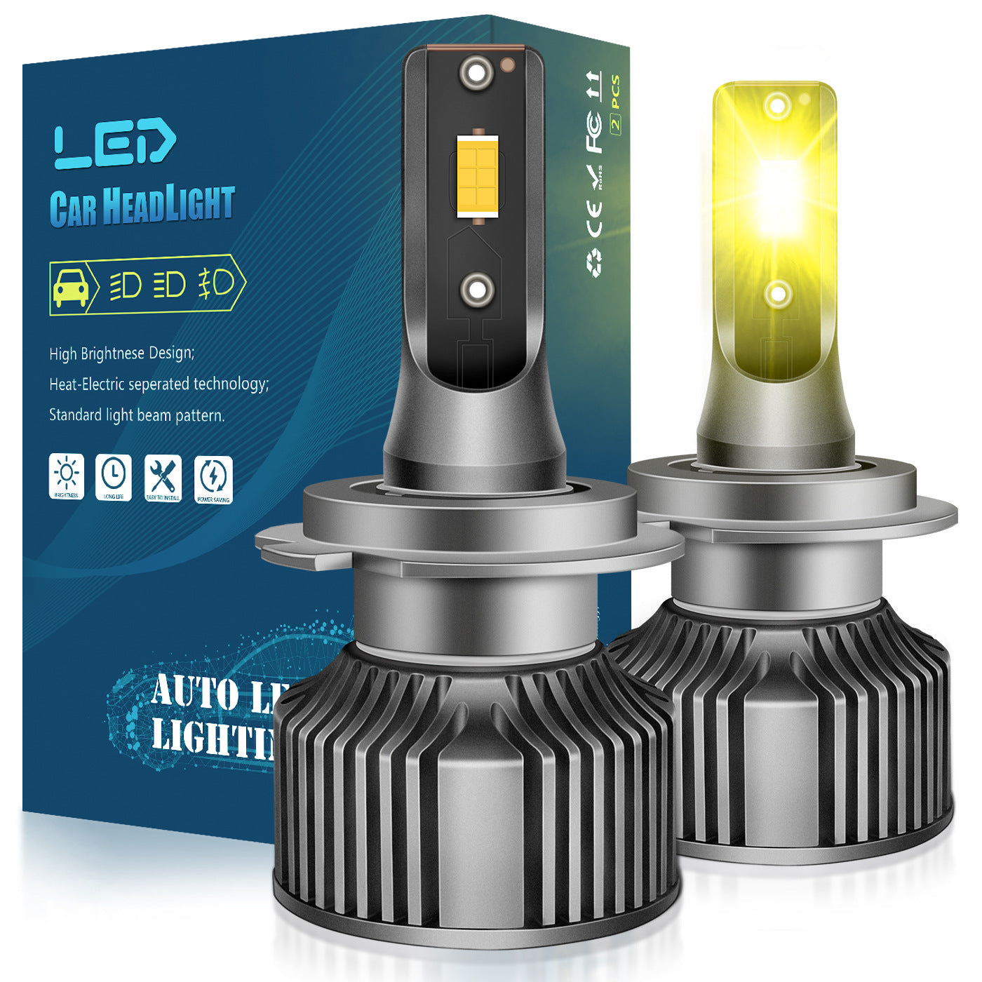2-Pack 3000K Golden Eye Car LED Headlights H11 Golden Light 9006 Super Bright H3 Anti-Fog Light H8 Fog Light Psx26w