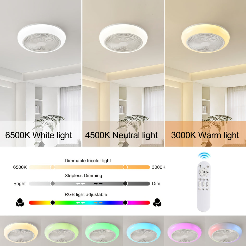 45cm/17.71 Inch Minimalist Modern Ceiling Fan, 6 Speed Levels, Quiet Operation, RGB Light, Ideal for Bedroom, Dining Room
