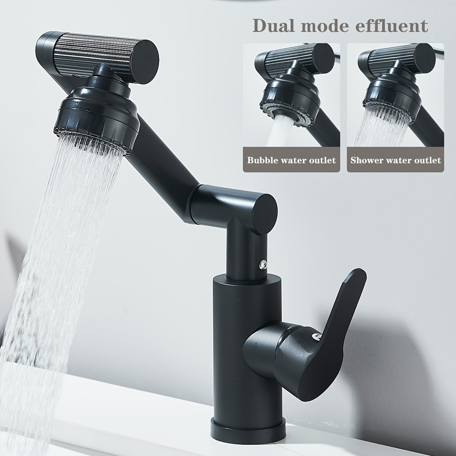 1pc Modern Matte Black Stainless Steel Faucet - 360° Swivel Dual-Mode Spray, Single Hole Mount, for Bathroom & Kitchen Sink, Ceramic Cartridge, Robotic Arm Faucet, Bathroom Basin Mixer