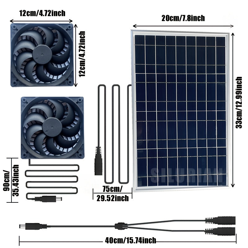 Solar Fan Ventilation Set, Outdoor Air Circulation Exhaust System for Courtyard, Flower Shed, Chicken Coop, Greenhouse, Cabin, Pet House and Window Use