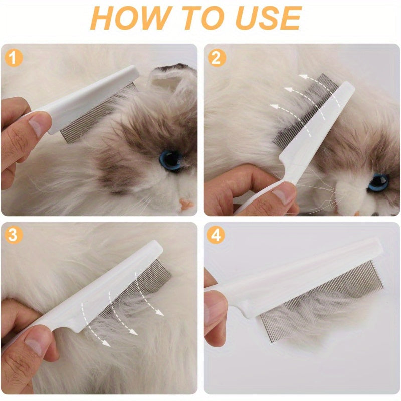 2 件装宠物毛发梳 2 合 1 新宠物美容工具，适用于猫狗美容和脱毛，去除跳蚤和眼泪斑，保持面部和爪子清洁。适合小型犬使用，包含金属狗梳、宠物美容套件、狗刷等，帮助预防跳蚤和蜱，保持宠物卫生和美容。