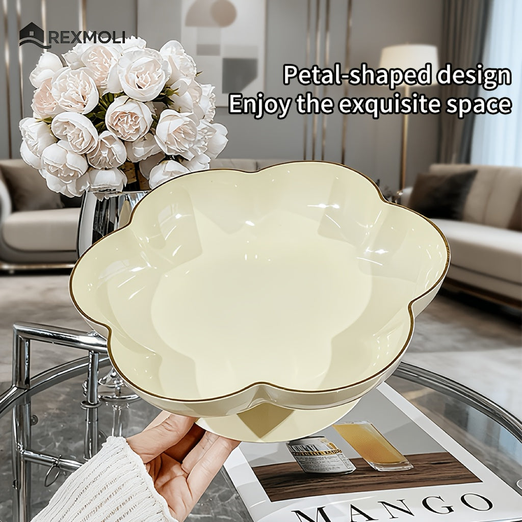 1pc Gold Rim Floral Pedestal Fruit Bowl & Cake Stand – Perfect for All Seasons – Ideal Living Room Decor, Family Dinner Table Fruit Bowl, Dessert Plate, Dried Fruit, Cupcake, Jewelry Storage Tray – Elegant Tableware