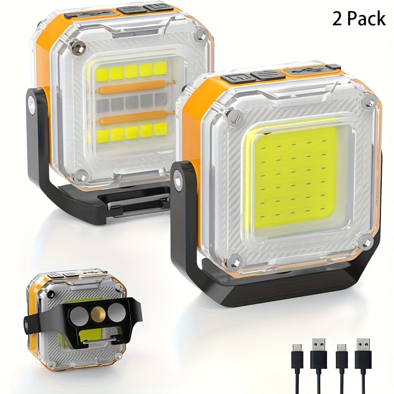 2 Mini Rechargeable Work Lights, COB Light with Magnetic Base, 8 Lighting Modes, Portable LED Keychain Light, Ultra-Bright Flashlight, Ideal for Outdoor Camping
