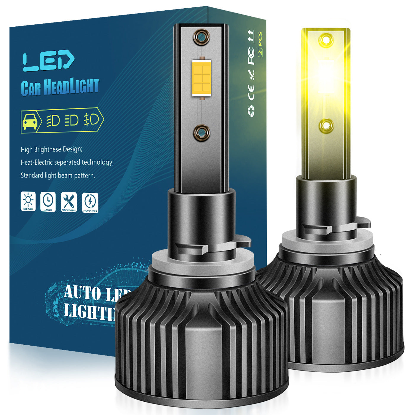 2-Pack 3000K Golden Eye Car LED Headlights H11 Golden Light 9006 Super Bright H3 Anti-Fog Light H8 Fog Light Psx26w