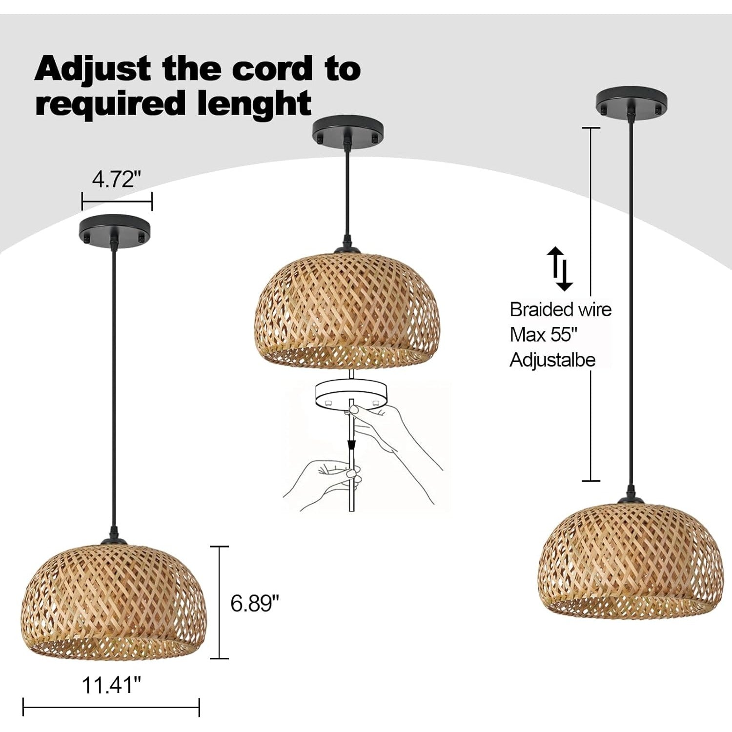 Bamboo pendant light, 3-pack bohemian hand-woven basket pendant light, bohemian bamboo chandelier, hardwired ceiling pendant light, bamboo woven wicker chandelier, suitable for bedroom, kitchen, living room.