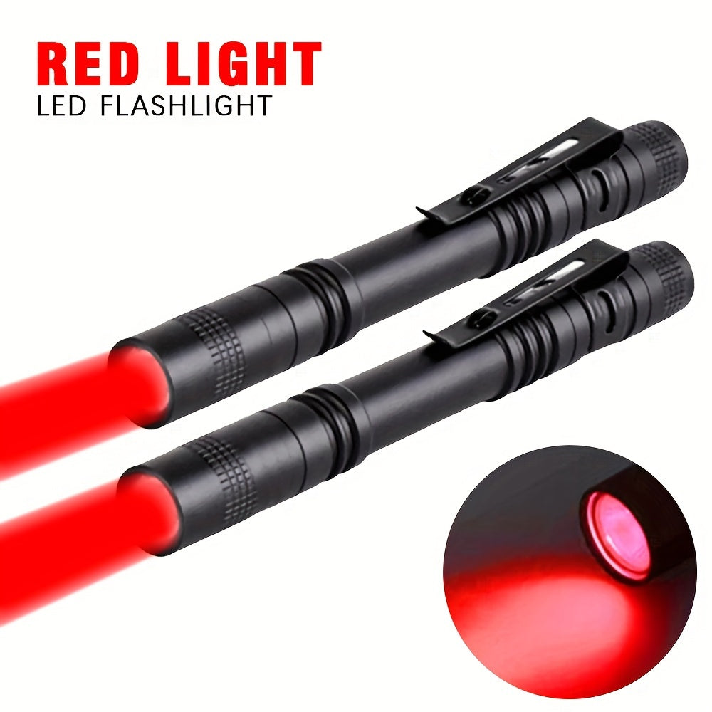 One or Two Portable Red Light Flashlights, Ideal for Camping, Hiking, Bugging, Stargazing & Aviation, Outdoor Activities & Protection - Pocket-Sized Flashlight with One Mode (Batteries Not Included), Batteries Not Included