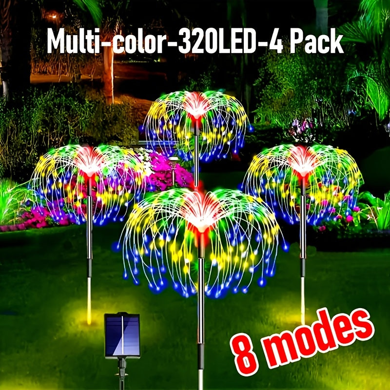 6个装 480LED，4个装 320/240LED，1个装 - 60LED 户外太阳能烟花灯，户外照明草坪灯，花园灯，8种闪烁灯光模式童话灯，适用于庭院、小路、甲板景观照明（多色，暖白）