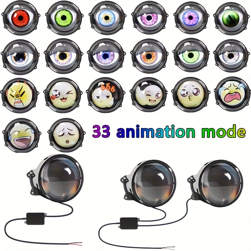 1 Piece / Pair Truck New Upgraded 33 Pattern Evil Eye Expression Decorative Light, 9-36V Compatible with Motorcycles, SUVs, Gifts, Party Decorations, DIY Personalized Car Ornament
