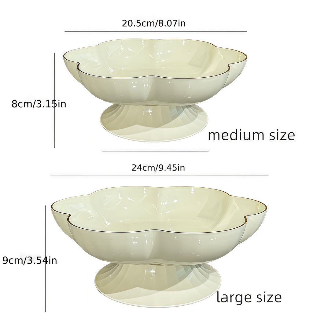 1pc Gold Rim Floral Pedestal Fruit Bowl & Cake Stand – Perfect for All Seasons – Ideal Living Room Decor, Family Dinner Table Fruit Bowl, Dessert Plate, Dried Fruit, Cupcake, Jewelry Storage Tray – Elegant Tableware