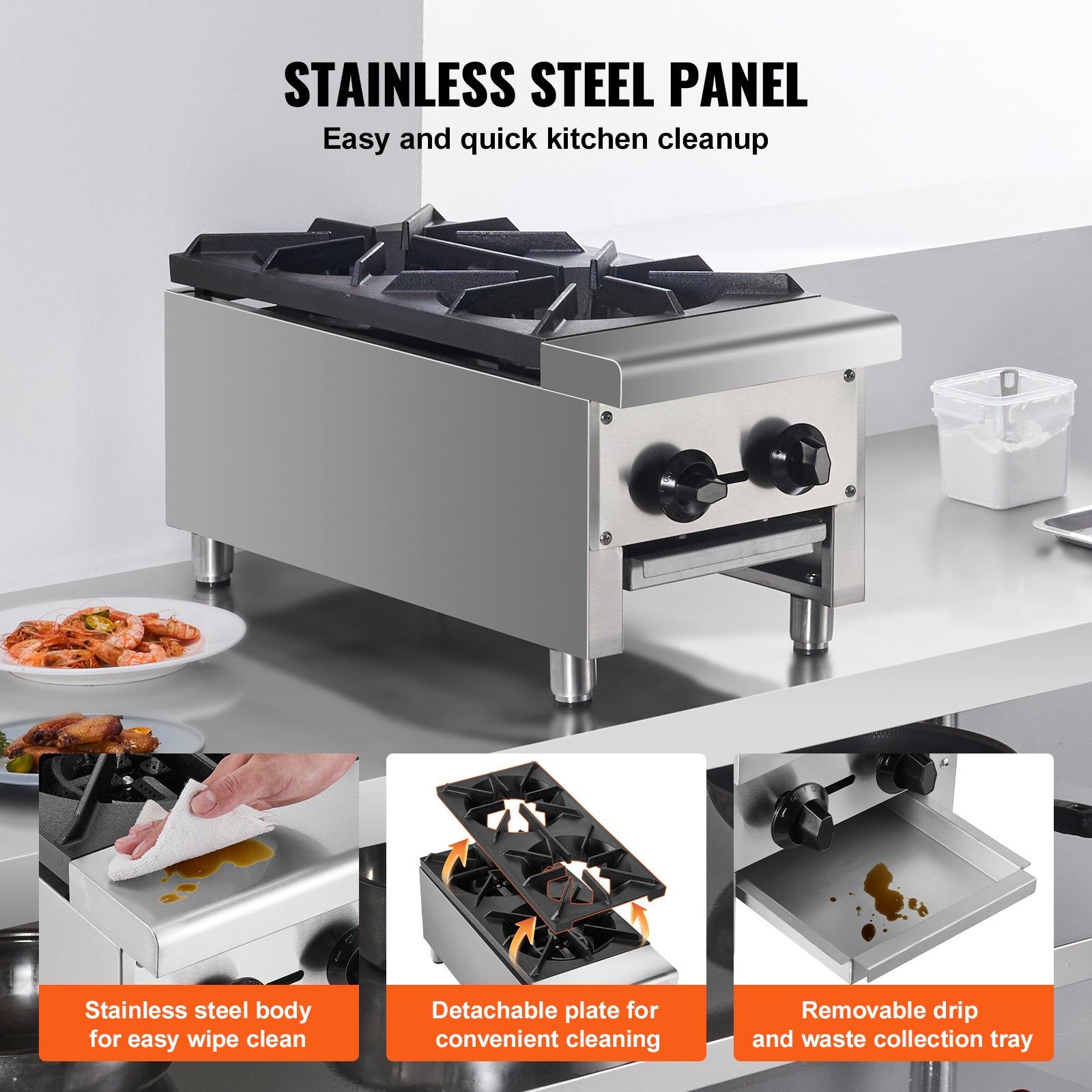 VEVOR Commercial Stove, 2-Burner Cooktop, Countertop Cooking Heating Plate, Kitchen Appliance