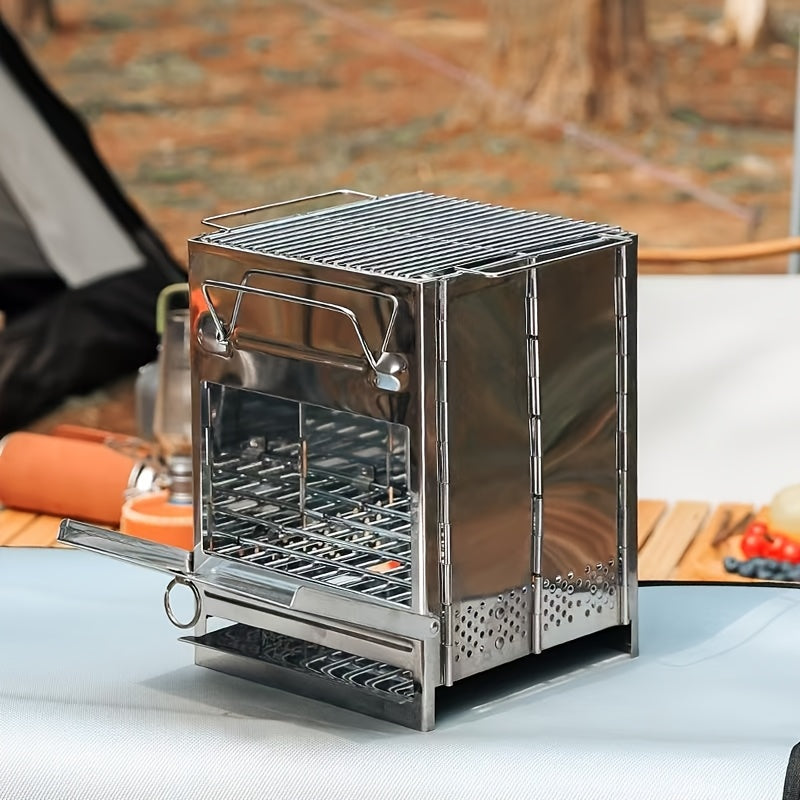 Outdoor Ultra-Light Portable Foldable Stainless Steel BBQ Grill, Charcoal Wood Stove, Camping Heating Stove