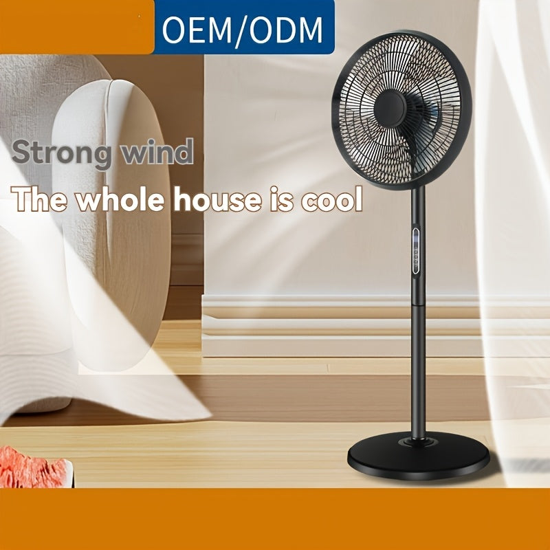16 Inch Black 5-Blade Standing Fan with Remote Control, 8 Speed Levels Timing Function, Ideal for Bedroom Living Room Home Office Dormitory Indoor Use