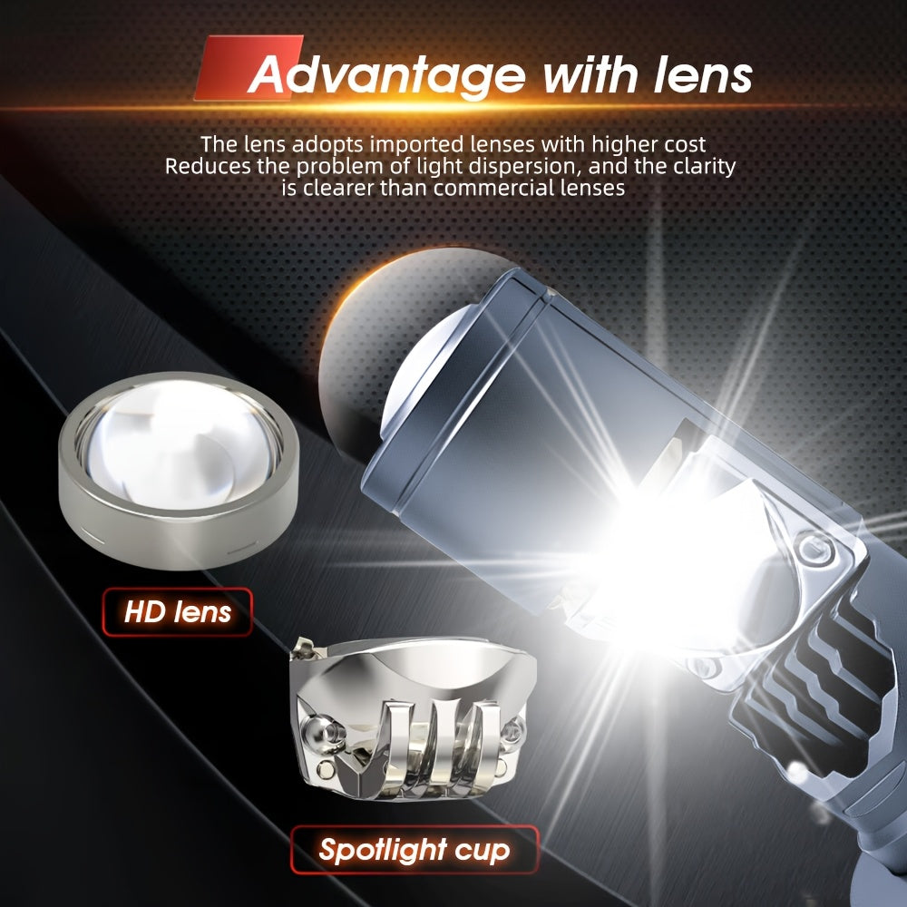 2-Pack H4 LED Mini Lens Car Headlight Bulb Set, Provides 60,000 Lumens, 6500K Color Temperature, CSP 3570 Chip, Easy Plug-and-Play Installation, 900% Brightness Increase, Efficient Heat Dissipation, Suitable for High Beam