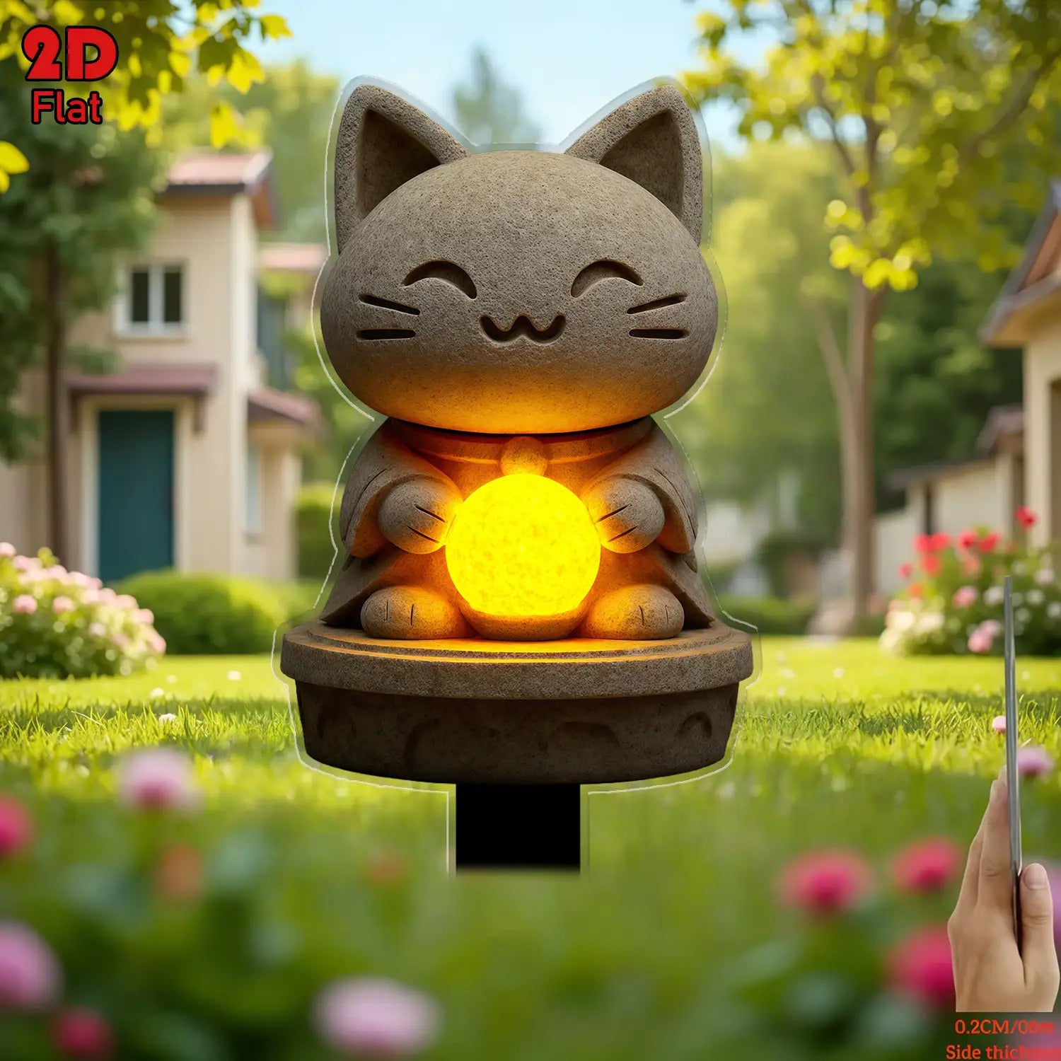 2D Flat Design, Cute Kitten-Shaped Lawn Light & Flower Pot – Durable Plastic Ground Insert Outdoor/Indoor Planter, Adorable Cat-Shaped Garden Decoration, Perfect for Courtyard, Cemetery, Lawn & Party Decor – Unique Outdoor Art Gift