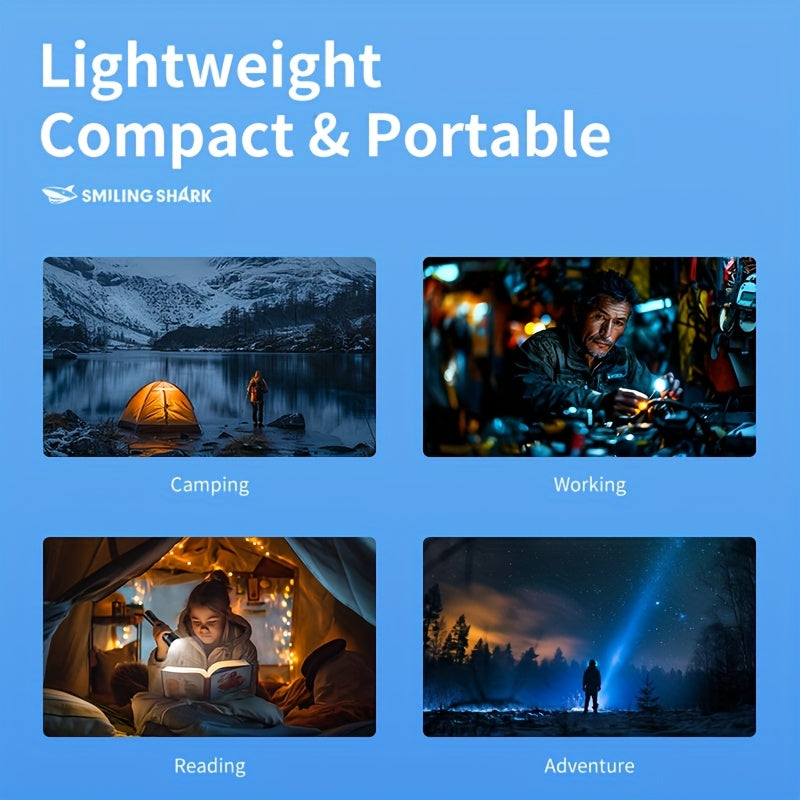 1PC SMILING SHARK Rechargeable Flashlight Super Bright Tactical Flashlight Zoomable LED Spotlight 3 Lighting Modes Portable Light for Hiking Camping Fishing Outdoor Emergency SD5242A