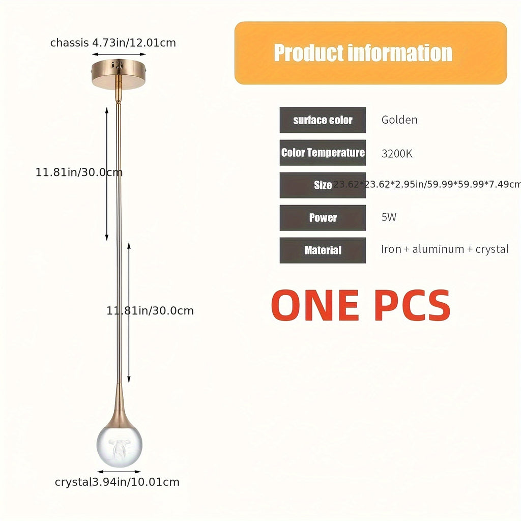 Enkerr modern mini LED jellyfish pendant light - height-adjustable teardrop-shaped chandelier, with crystal acrylic lampshade and gold finish, hardwired ceiling light, suitable for kitchen island, bedroom, bar (110V, with switch control)