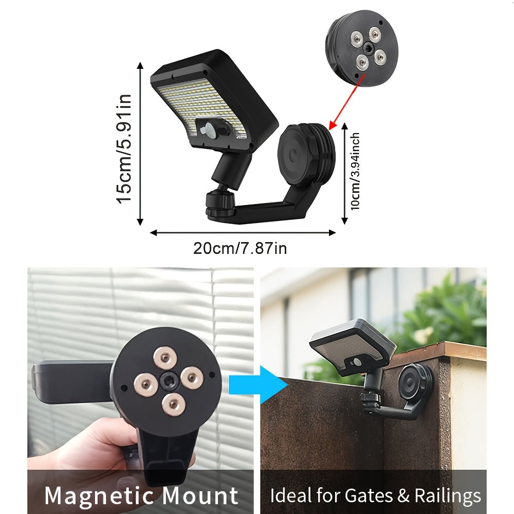 2 Pack Solar Sensor Outdoor Light, 92 LED Floodlight, USB/Solar Dual Charging, Adjustable Angle, Three Lighting Modes, with Magnetic Mount, Portable Outdoor Fence Light, Perfect for Garden, Fence, Wall, Deck, Commercial Street Lighting