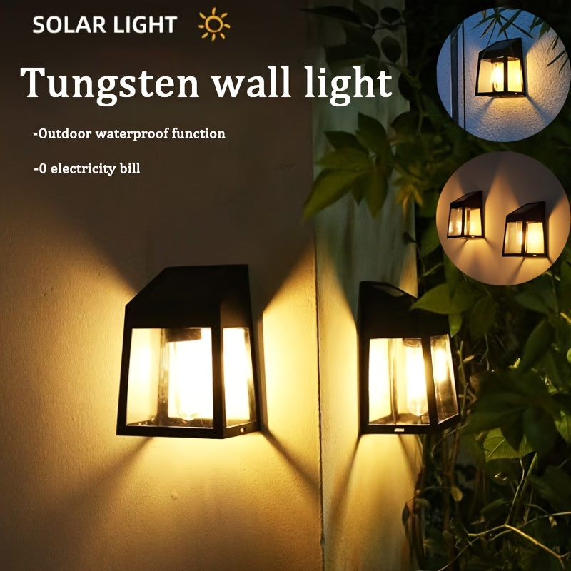 2/4pcs Courtyard Solar Light, IP44 Waterproof Outdoor Wall Light, LED Filament Bulb, Garden Villa Night Light, Perfect for Deck, Fence, Porch, Garden Lighting