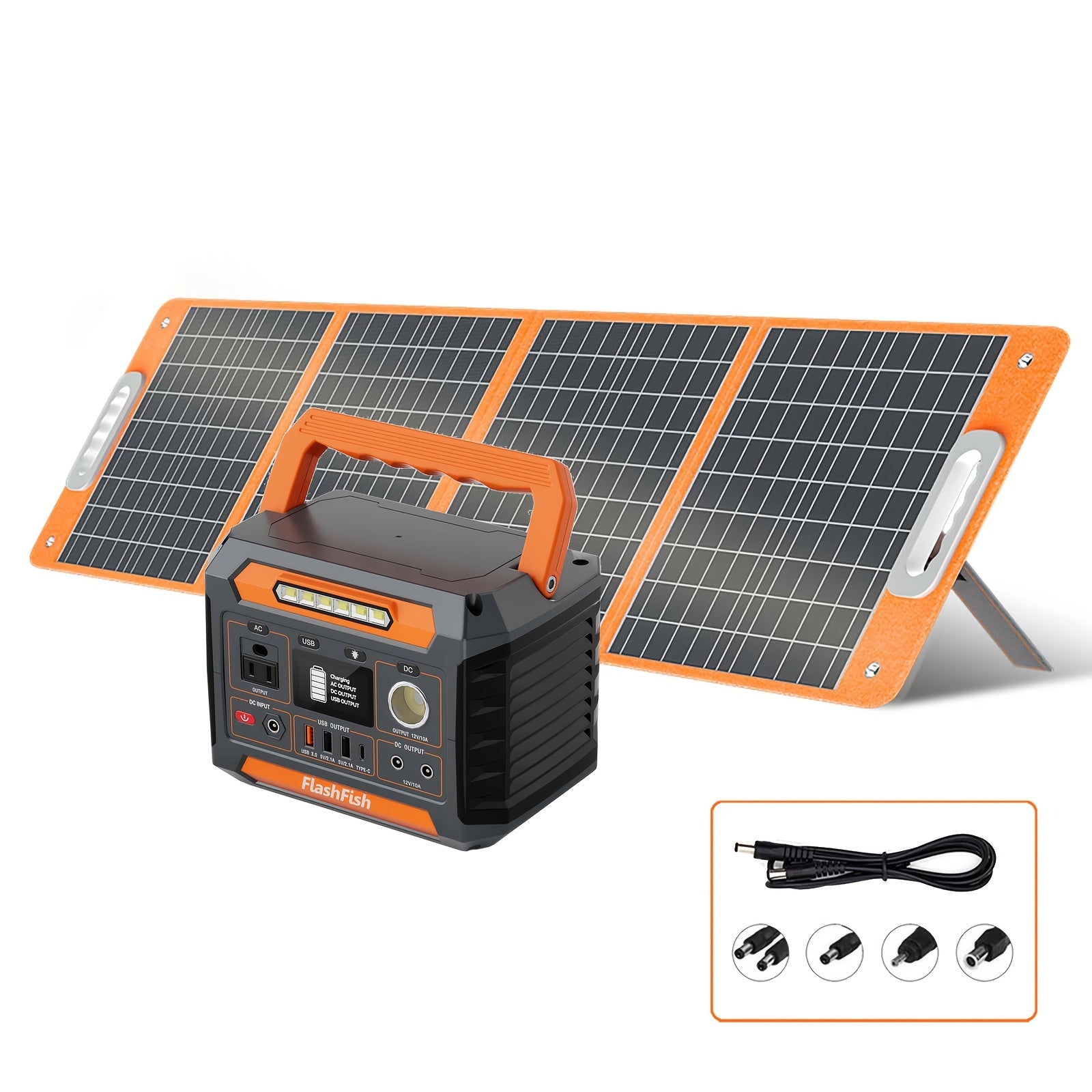 Flashfish 便攜式電源站鋰電池組，120W/150W/200W 便攜式太陽能發電機站，60W/100W 太陽能板可選，151Wh 鋰電池備用電源，具備 110V AC USB DC 輸出，適用於家庭緊急情況、戶外露營、露營車、釣魚