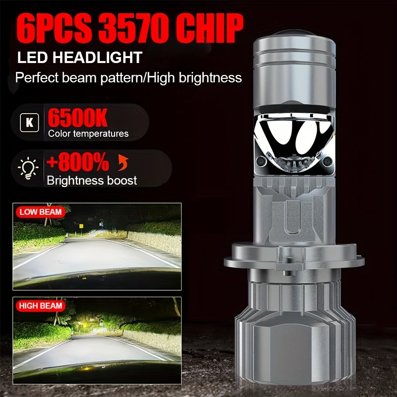 2PCS Vehicle LED H4/9003/HB2 LED Mini Projector Hi/Lo Beam Canbus Car Headlights Car Turbo LED Bulbs RHD LHD 12V 6500K