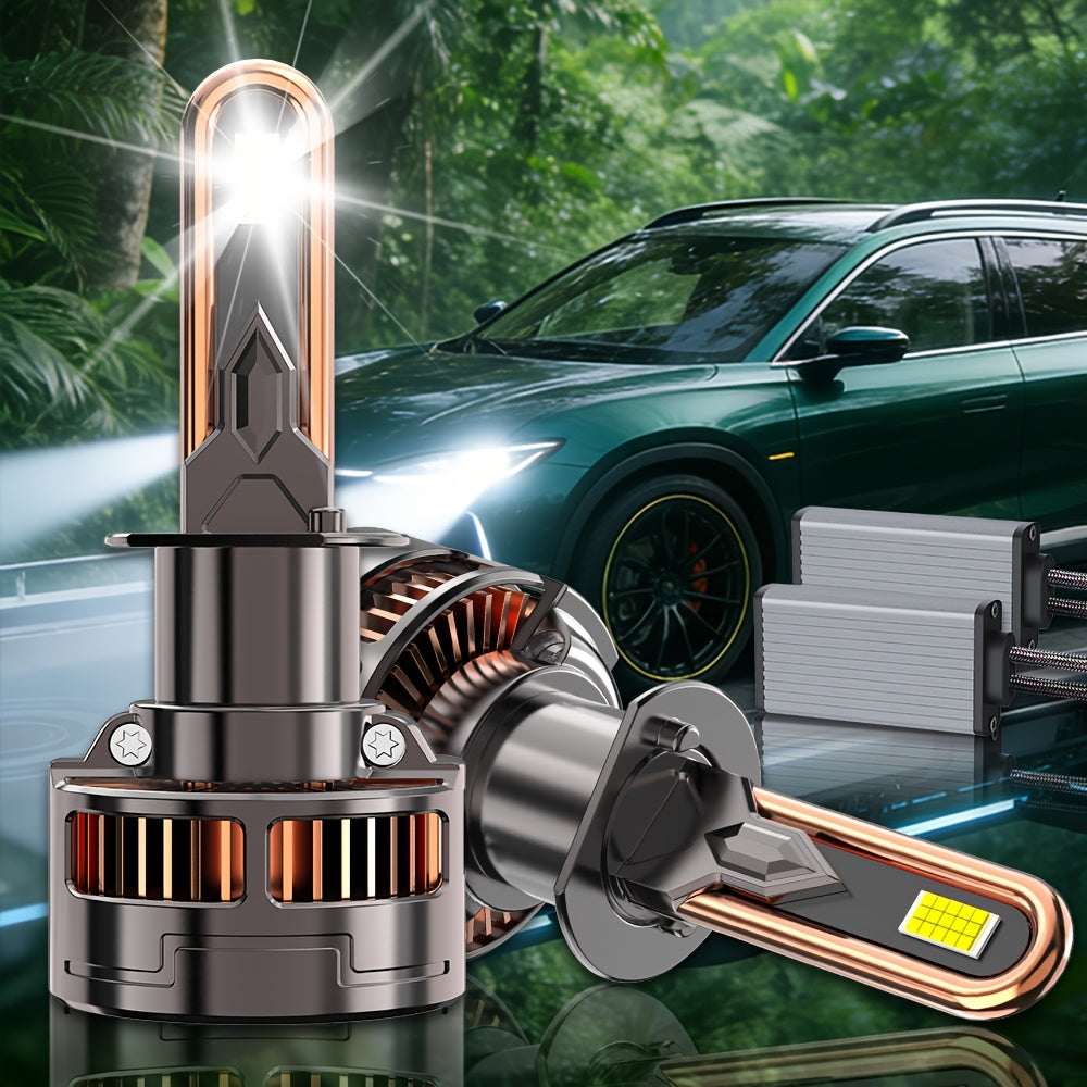 2-Pack LED Car Lights, Compatible with H11/H7/H4/H1, 9005/9006/9012 - 50000LM, 300W High/Low Beam, 7500K Cool White Light, Equipped with 12000 RPM Turbo Cooling Fan, Fits Various Vehicle Models, No Battery Needed