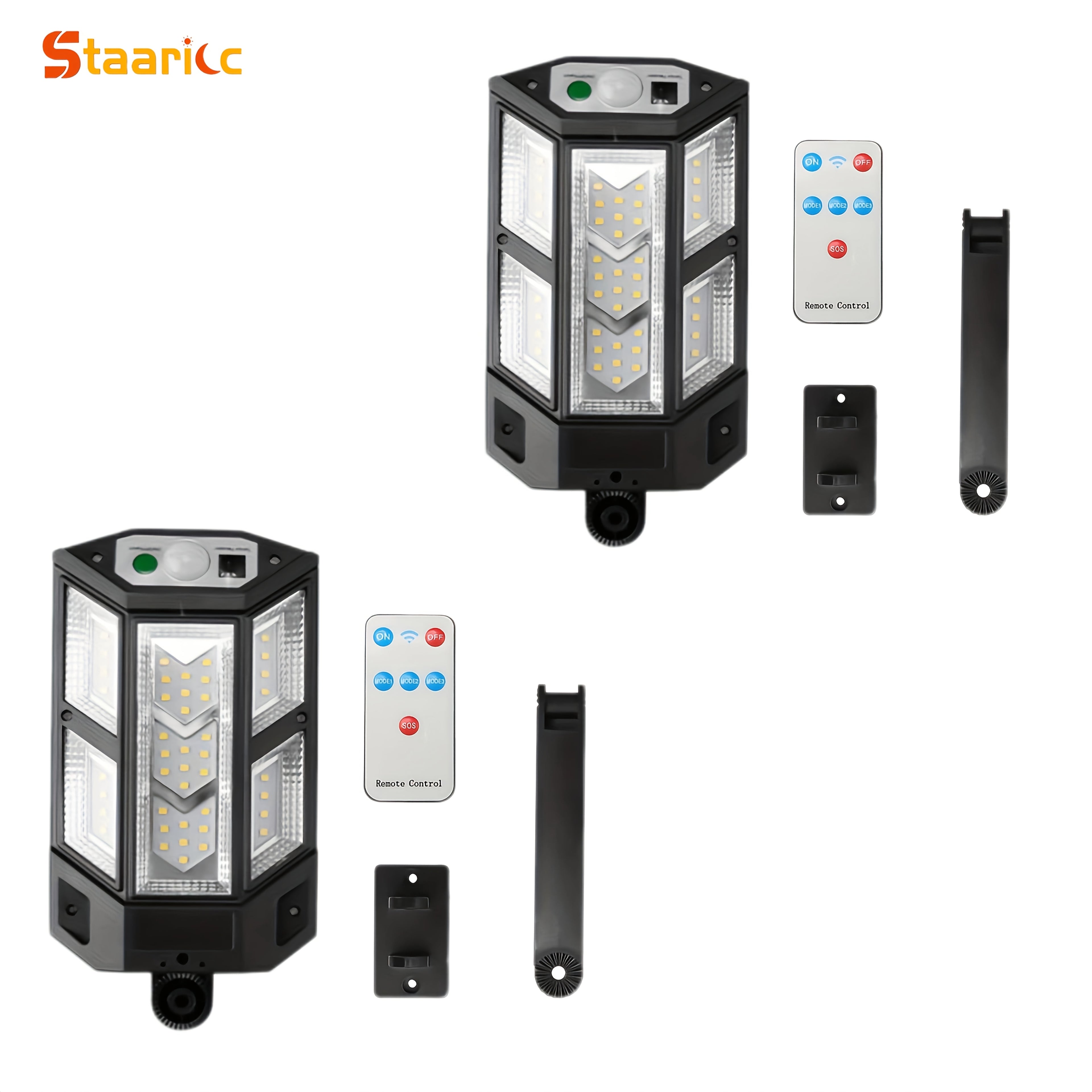 Staaricc 1/2/4/6/8 Pack Solar Light Super Bright 43 LED Solar Fence Light Wall Light with 3 Lighting Modes Remote Control, with Motion Sensor Outdoor Road Street Light, Outdoor Garden Security Street Courtyard Light Solar Courtyard Light