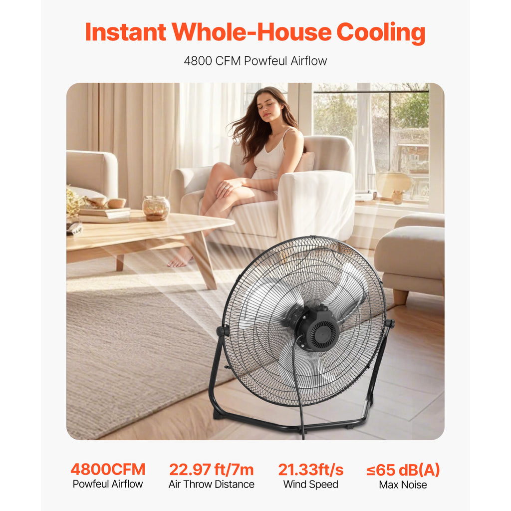 VEVOR 14-20 Inch Floor Fan, 3 Speed, 360° Adjustable Tilt, High Speed Industrial Fan, 1/2 Pack