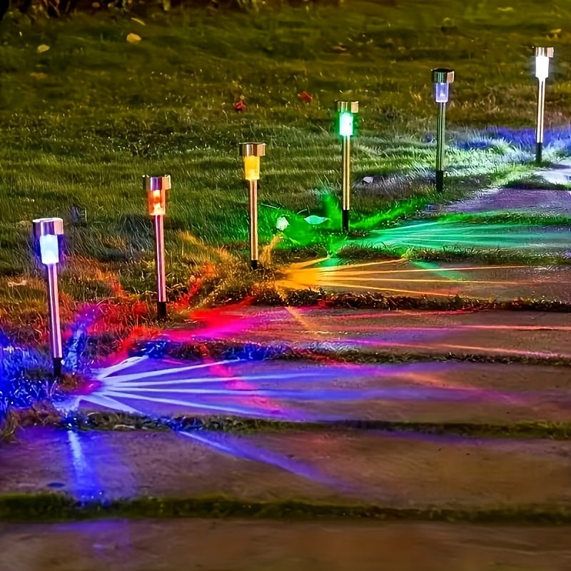 10-Piece Outdoor Stainless Steel Solar LED Light Set. Garden Decoration, IPX4 Waterproof Rating Solar Landscape Light. Suitable for Patio, Lawn, Walkway, Courtyard, Garden, Festivals, Parties, Gatherings