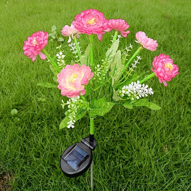 One-Piece 7-Head Solar Snow Lotus Flower Light Outdoor Courtyard Decoration 42 LED Artificial Flower Light Valentine's Gift Lawn Light Suitable for Outdoor Courtyard Garden Lawn Courtyard Fence Driveway Pathway Decoration