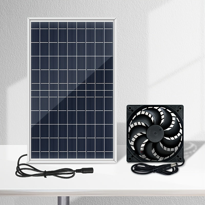 Portable Solar Panel with Fan Kit, No Extra Battery Required, Perfect for Garden, Patio, Lawn Leisure, Chicken Coop Ventilation and Heat Dissipation
