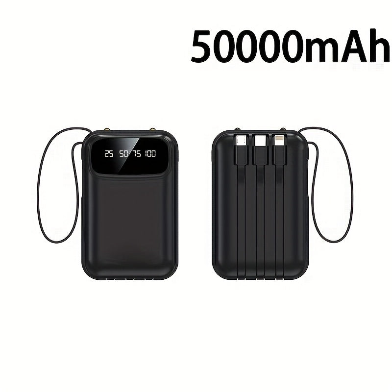 50000mAh Portable Power Bank, Comes With Four Data Cables/lanyard/LED Power Display, Suitable For Fast Charging Of Mobile Phones Such As IPhone/Android And Digital Electronic Products, Outdoor Portable Emergency Power Backup Battery Pack, Gift