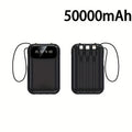 50000mAh Portable Power Bank, Comes With Four Data Cables/lanyard/LED Power Display, Suitable For Fast Charging Of Mobile Phones Such As IPhone/Android And Digital Electronic Products, Outdoor Portable Emergency Power Backup Battery Pack, Gift