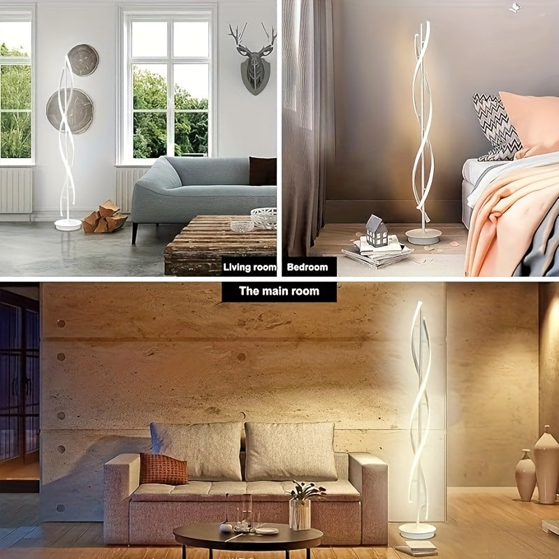 Modern LED floor lamp, 60" 3-color temperature spiral floor lamp, 360° luminous design vertical lamp, timer 48W dimmable reading floor lamp, high black and white corner floor lamp for living room, bedroom, office
