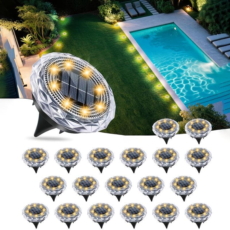 Solar Ground Light, Waterproof Outdoor Solar Light, Solar Garden Light Suitable for Courtyard, High Brightness Solar Disc Light, Recessed Landscape Lighting, Suitable for Patio, Path, Walkway, Driveway, White