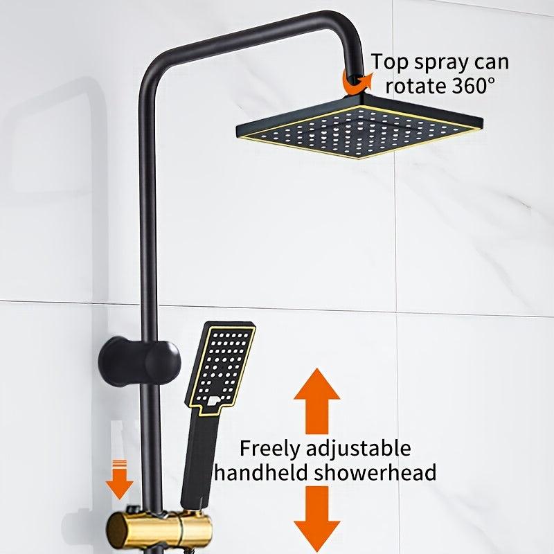 Premium Shower System - 8.0" Overhead Rain Shower Head & Handheld Shower with Height-Adjustable Slide Bar, Sturdy Rail & 60.0" Hose, 3 Shower Functions, Non-Wi-Fi