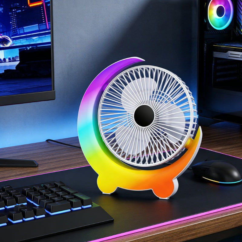 9.45 Inch Desktop Fan, 3 Speed Adjustable Summer Cooling Fan, Fast Cooling Running Light Fan, 1200mAh Long Lasting Battery Multifunctional Rotating Desk Fan, USB Rechargeable Portable Fan for Home Dormitory Office Indoor Use