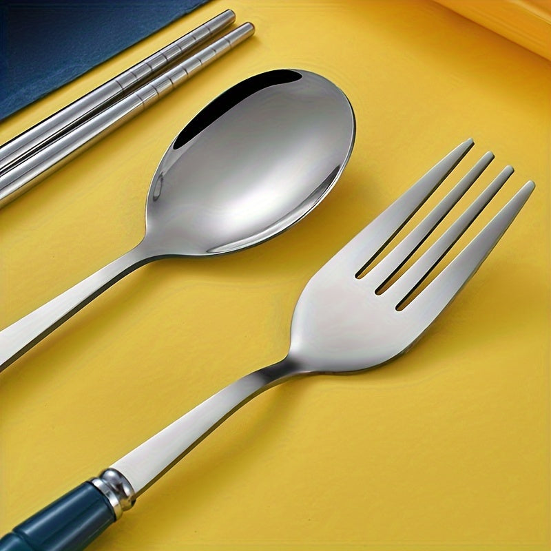 4-Piece Stainless Steel Portable Cutlery Set – Reusable Utensils for Lunch, Camping, Picnics & Travel – Includes Case, Fork, Spoon & Chopsticks – One Case Fits All Daily Dining Needs