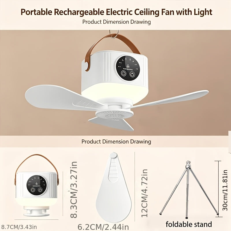 RV Interior Lighting Fan Light, 7200mAh Large Capacity Battery, Dual-Use Floor & Ceiling Fan, Suitable for RV, Tent, Under Sunshade & More Scenes
