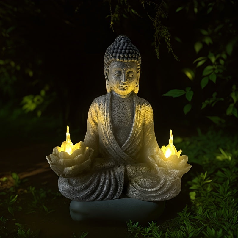 One Zen Solar Buddha Statue Garden Light, Christmas Decorative Solar Meditation Garden Buddha Statue, Courtyard Lawn - Indoor/Outdoor Decoration, Perfect for Balcony, Garden, Courtyard, Porch Courtyard Art Decor, Gift