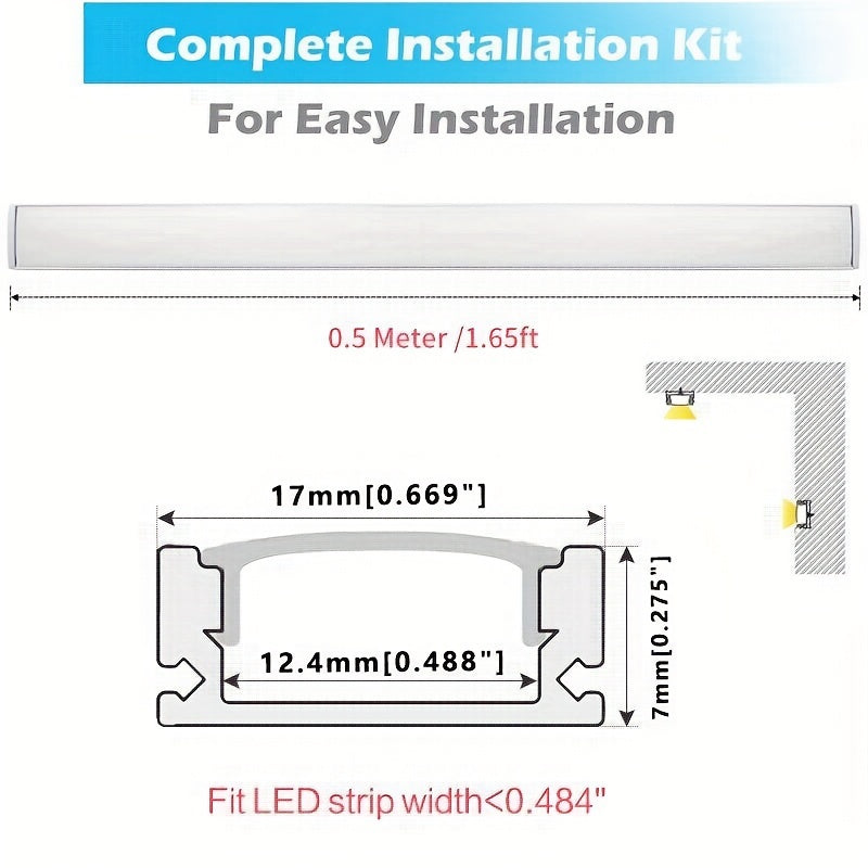 6 件 U 型 LED 灯条，1.65 英尺/50 公分黑色通道，带 UV 扩散器，表面安装，无需电力，多功能照明，营造优雅氛围