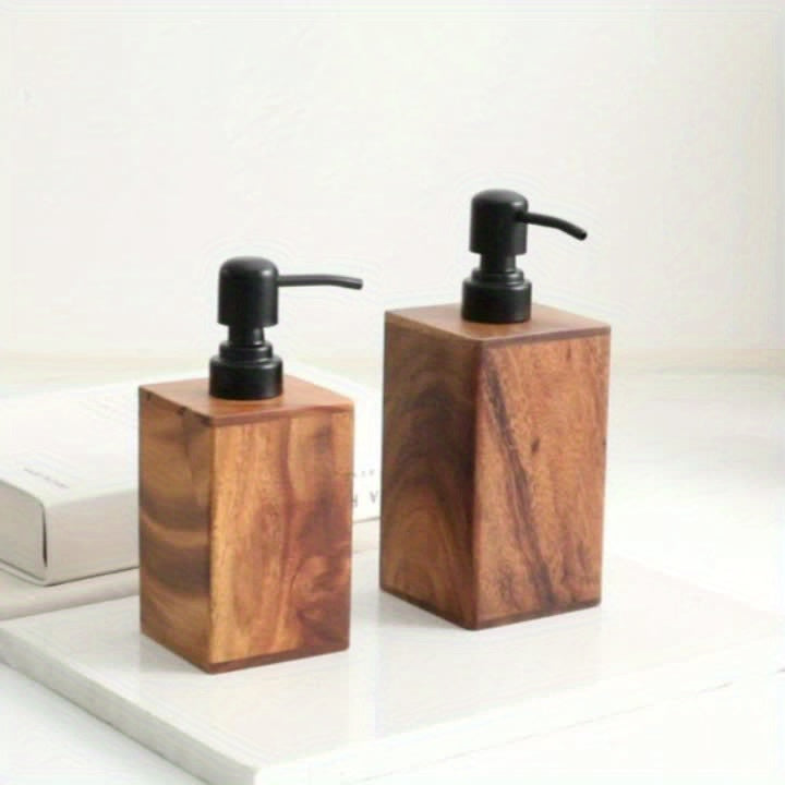 1 Vintage Wooden Soap Dispenser with Black Pump - Solid Wood Frame, 6.76oz/13.53oz Refillable Liquid Hand Soap & Dish Soap Dispenser, Freestanding for Bathroom & Kitchen Countertop, Rustic Decor Storage for Soap Bottles