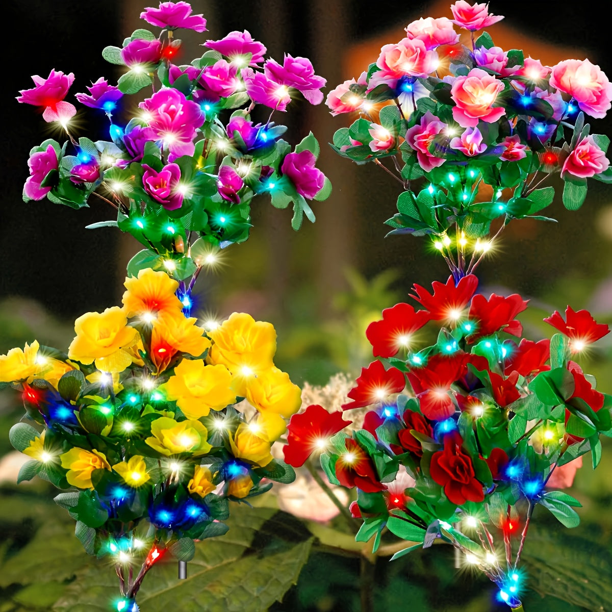 Garden 2-Pack LED Solar Flower Light, Latest Upgraded Flower Light with Larger, More Realistic Azalea Flowers, Waterproof IP65, Solar Outdoor Light, Suitable for Courtyard, Lawn, Pathway, Walkway Decoration